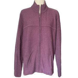 Pendleton 100% Wool Full Zip Jacket Purple Mock Neck Cable Knit Women Large Tall